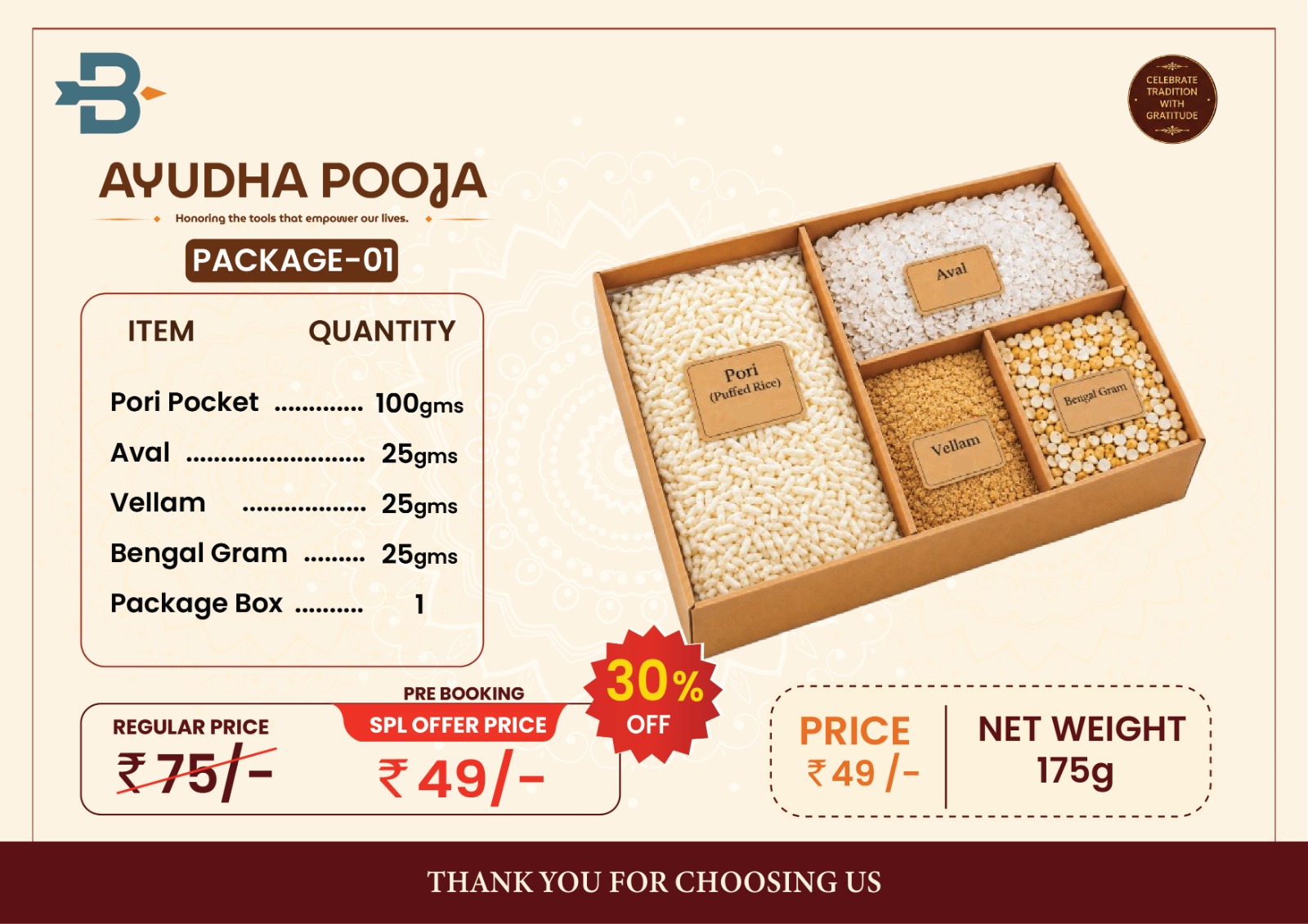 Ayudha Pooja Package 01 - Essential Prasadam Box (175 g)