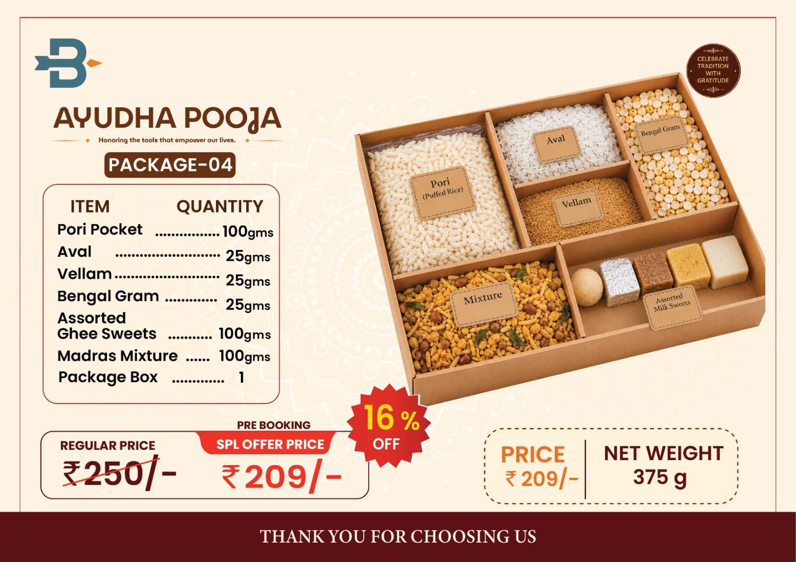 Ayudha Pooja Package 04 - Prasadam Box with Sweets and Mixture (375 g)