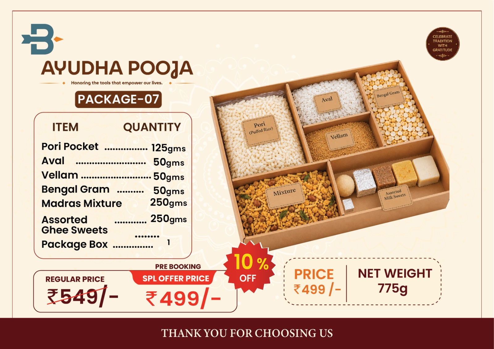 Ayudha Pooja Package 07 - Premium Prasadam Box with Sweets and Mixture (775 g)