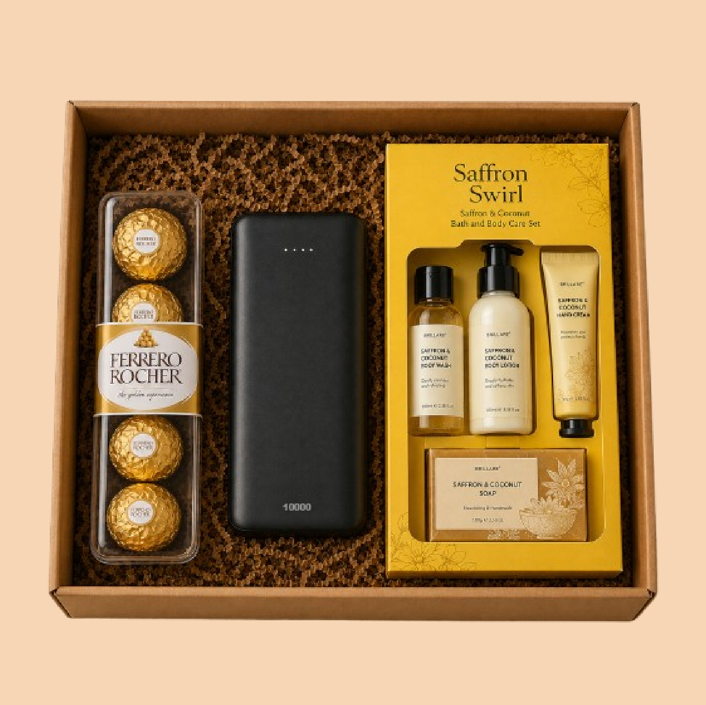 Gift Set-5: Ferrero Rocher + Power Bank + Saffron Swirl Gift Hamper