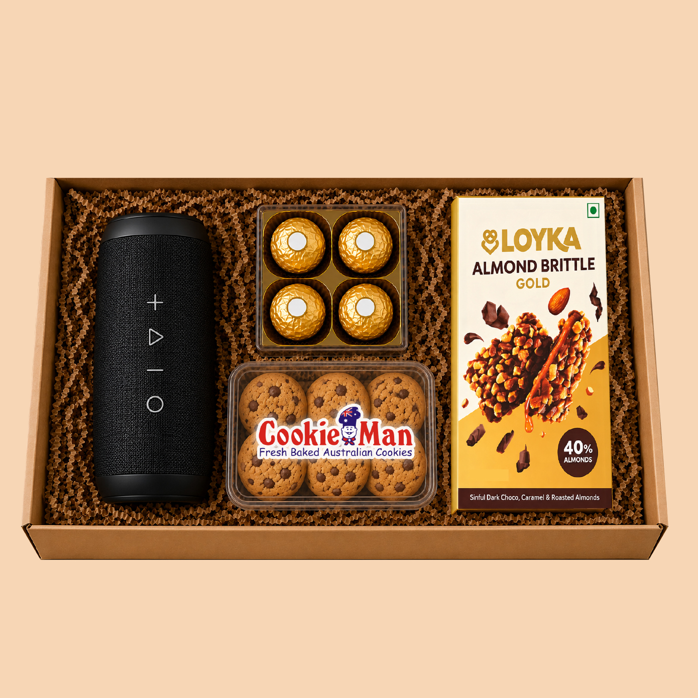 Gift Set-11: Loyka Almond Brittle + Cookies + Bluetooth Speaker Gift Hamper